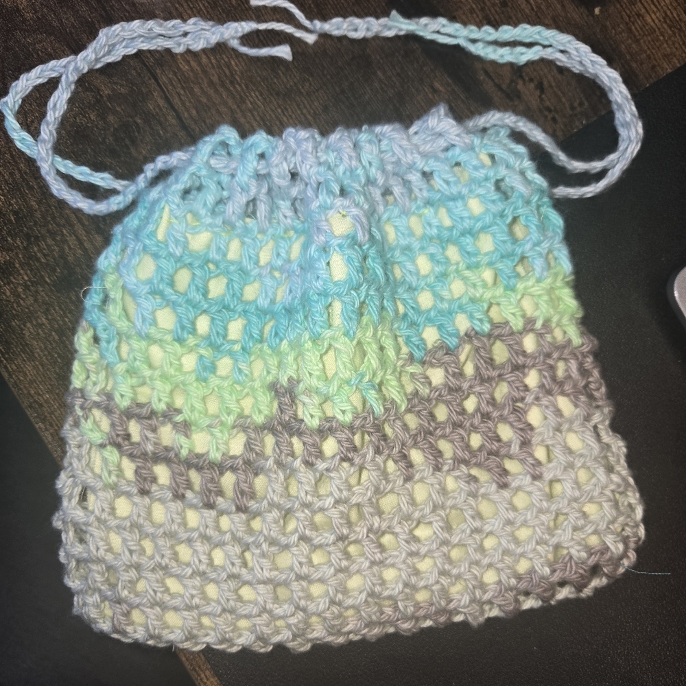 Handcrafted Crochet Drawstring Bag Any Color - Picture 4 of 6